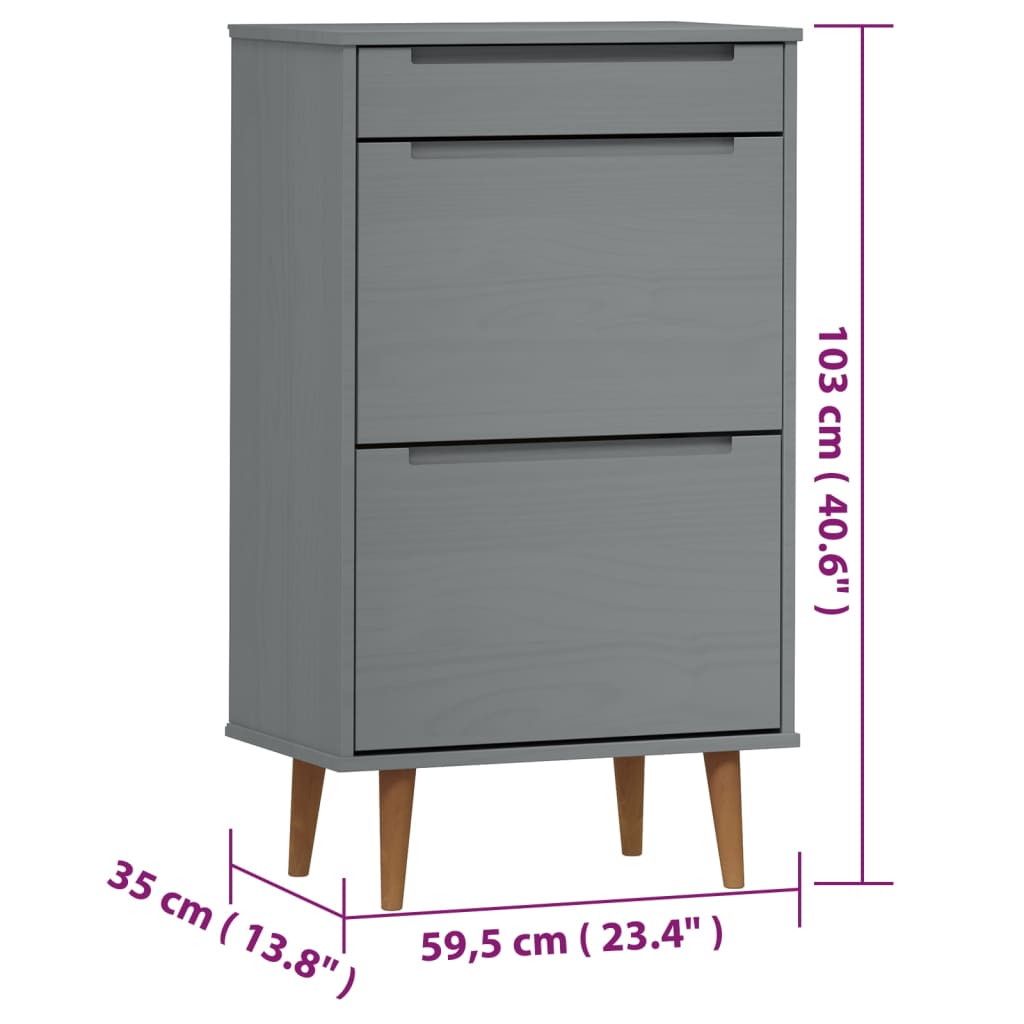 Schuhschrank MOLDE Weiß 59,5x35x103 cm Massivholz Kiefer