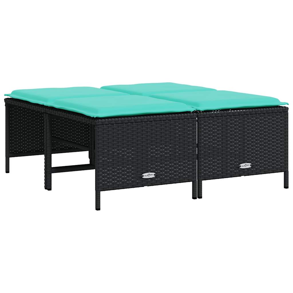 Gartenhocker mit Kissen 4 Stk. Braun Poly Rattan