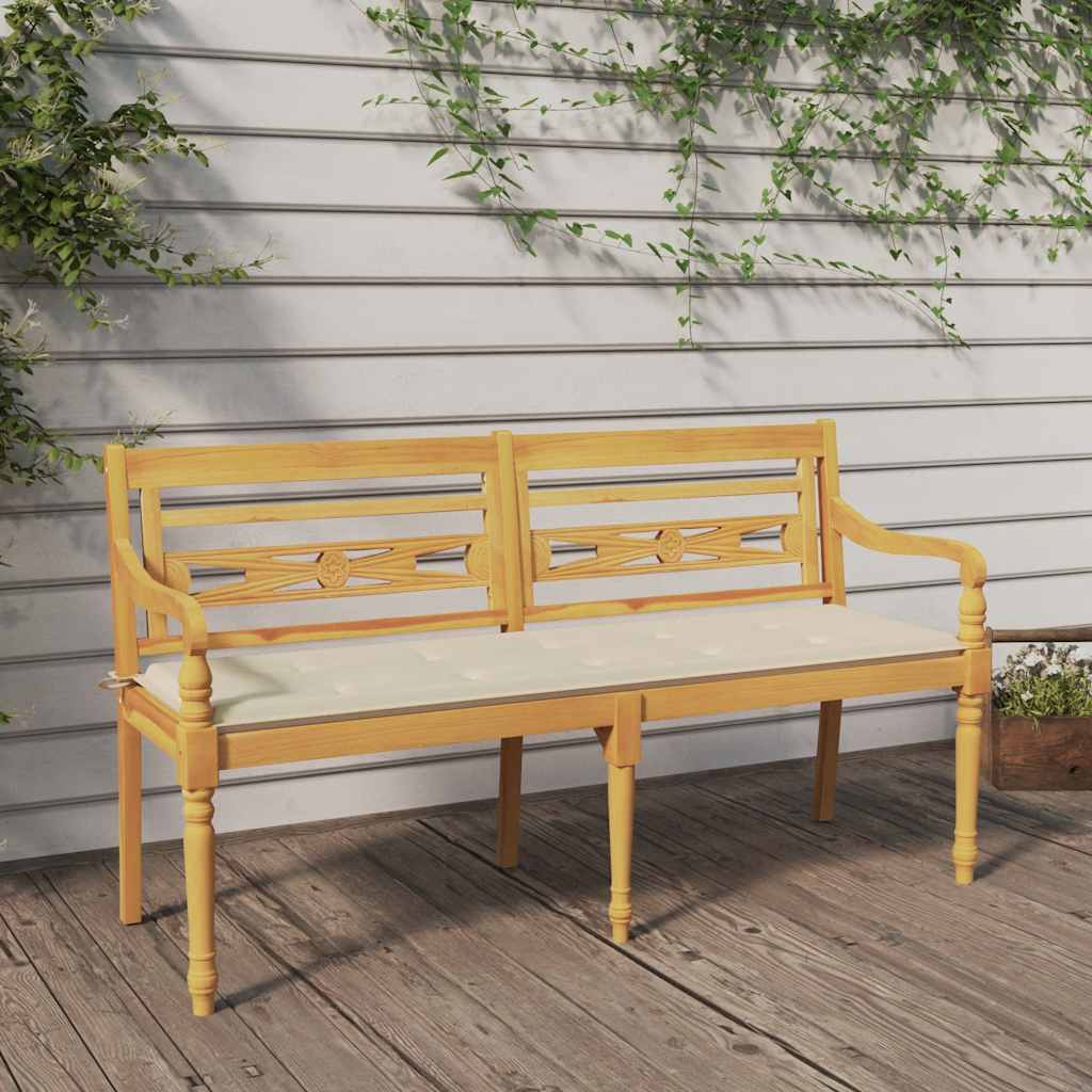 Batavia-Gartenbank mit Anthrazit Kissen 120 cm Teak Massivholz