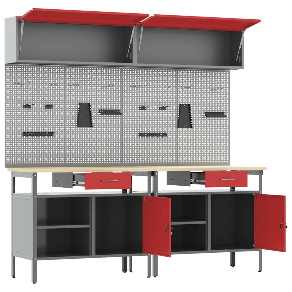 Werkbank-Set mit Schubladen 2 pcs Rot und Grau 200 x 55 x 85 cm