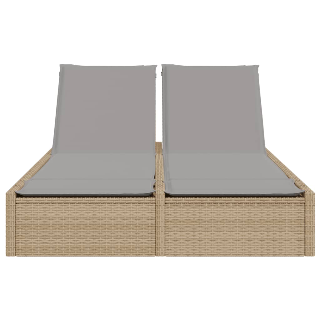 Doppel-Sonnenliege mit Kissen Schwarz Poly Rattan