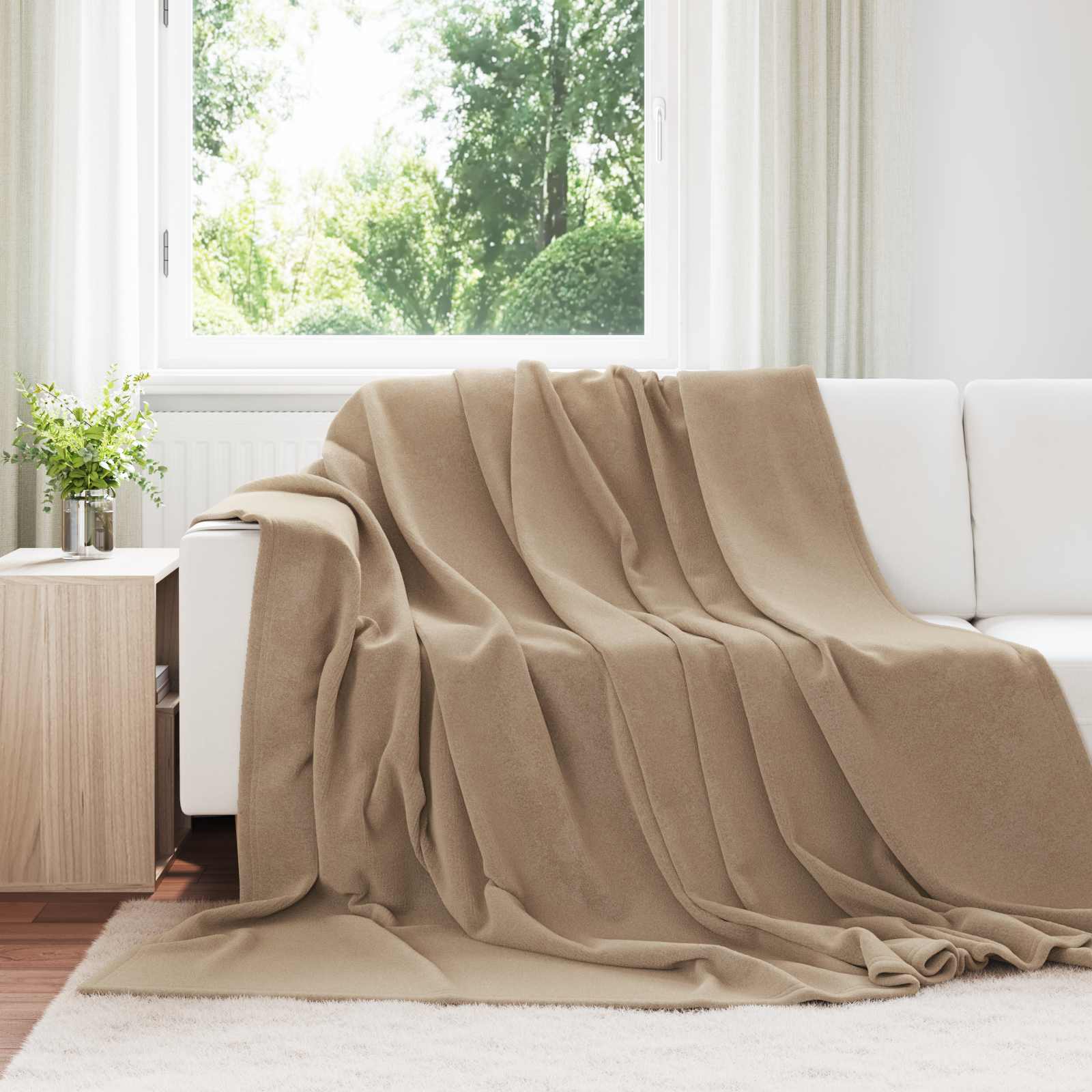 Überwurfdecke Beige 130 x 150 cm Fleece