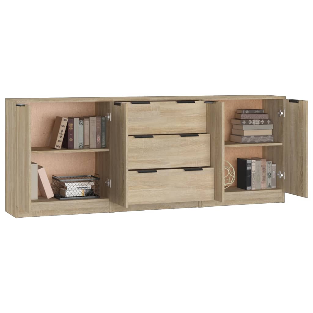 3-tlg. Sideboards Weiß Holzwerkstoff