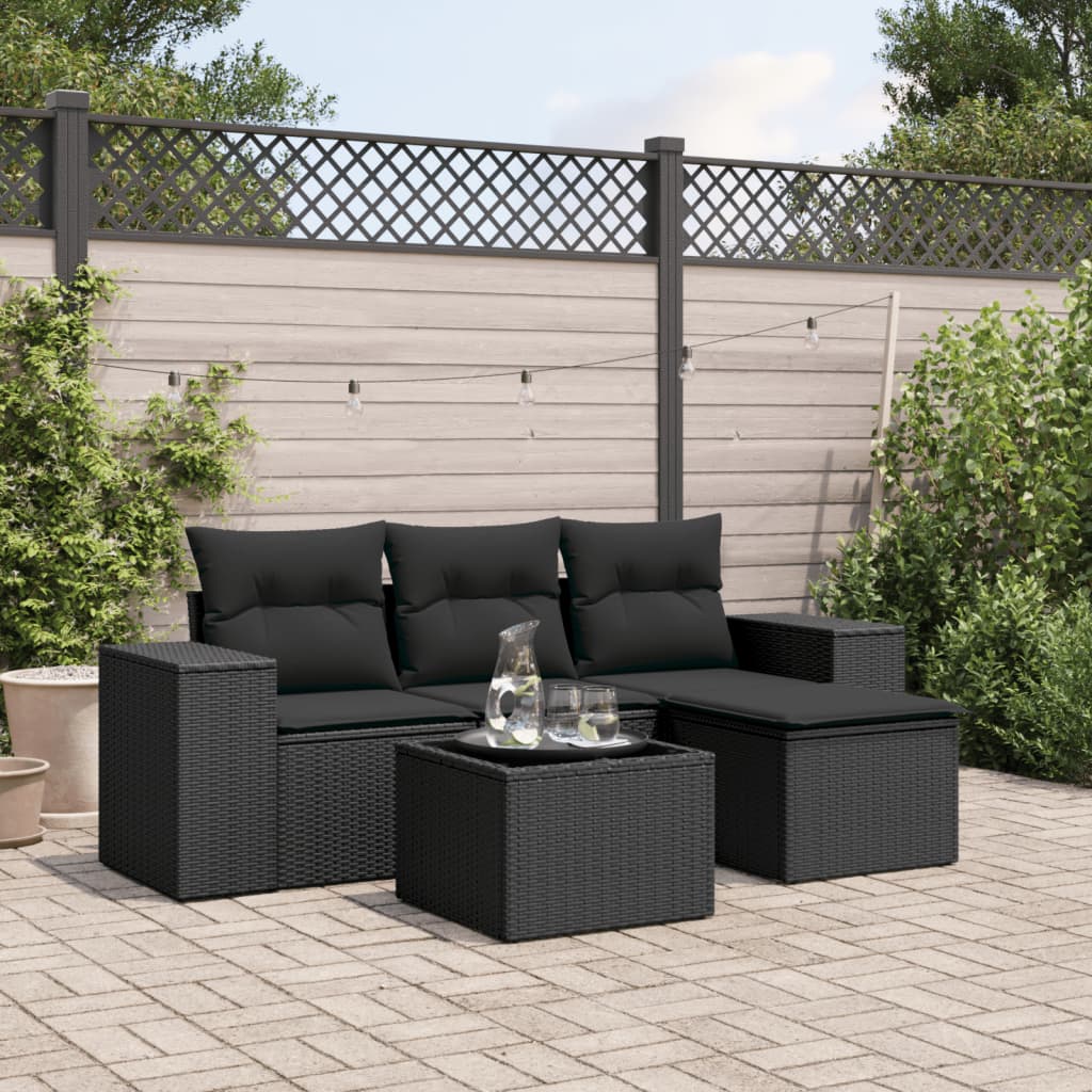 4-tlg. Garten-Sofagarnitur mit Kissen Schwarz Poly Rattan