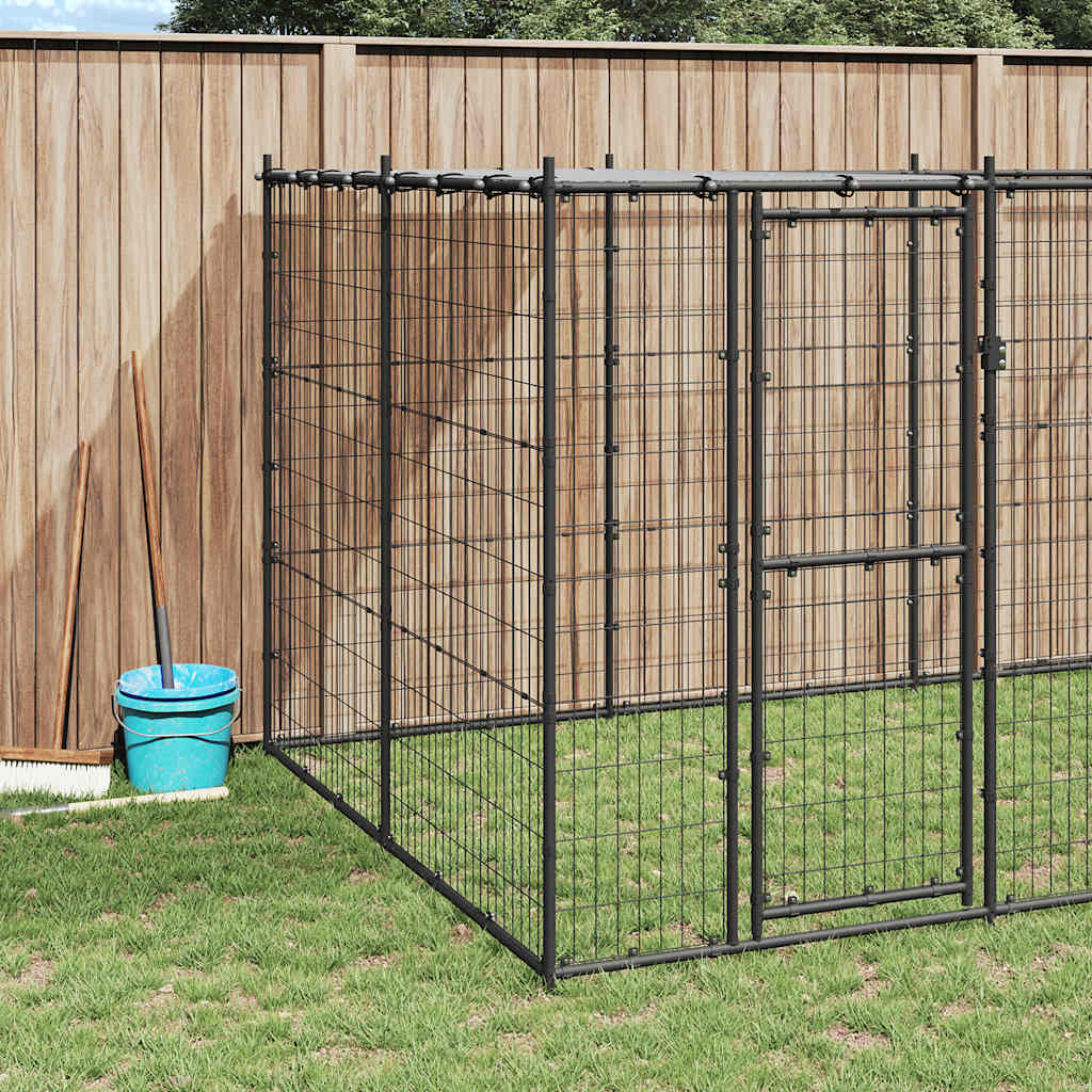 Outdoor-Hundezwinger mit Überdachung Stahl 7,26 m²