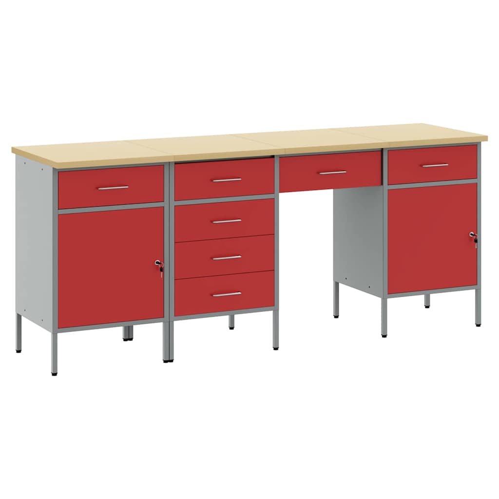 Werkbank mit Schubladen 2 pcs Rot und Grau 100 x 55 x 85 cm
