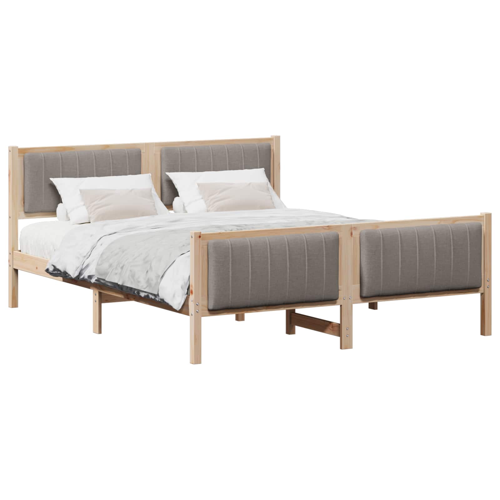 Bettgestell Braun und hellgrau 200 x 200 cm Massivholz Kiefer