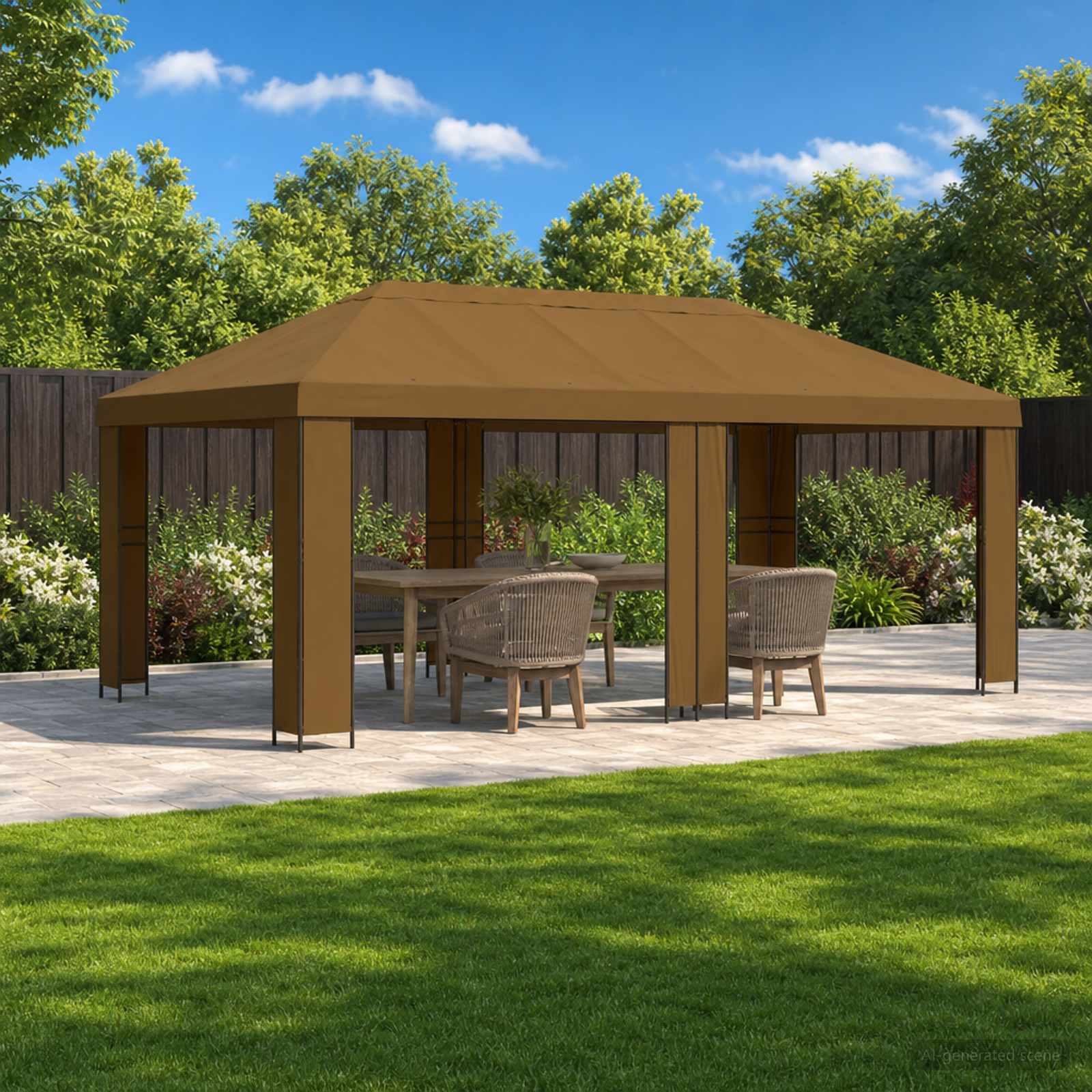 Garten Pavillon 6 x 3 m Beige Polyester und Stahl 190