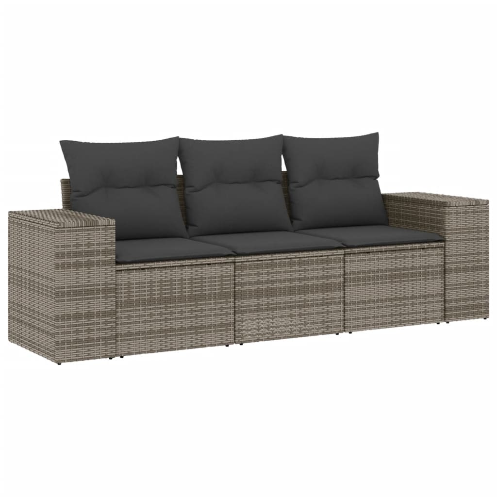 3-tlg. Garten-Sofagarnitur mit Kissen Schwarz Poly Rattan