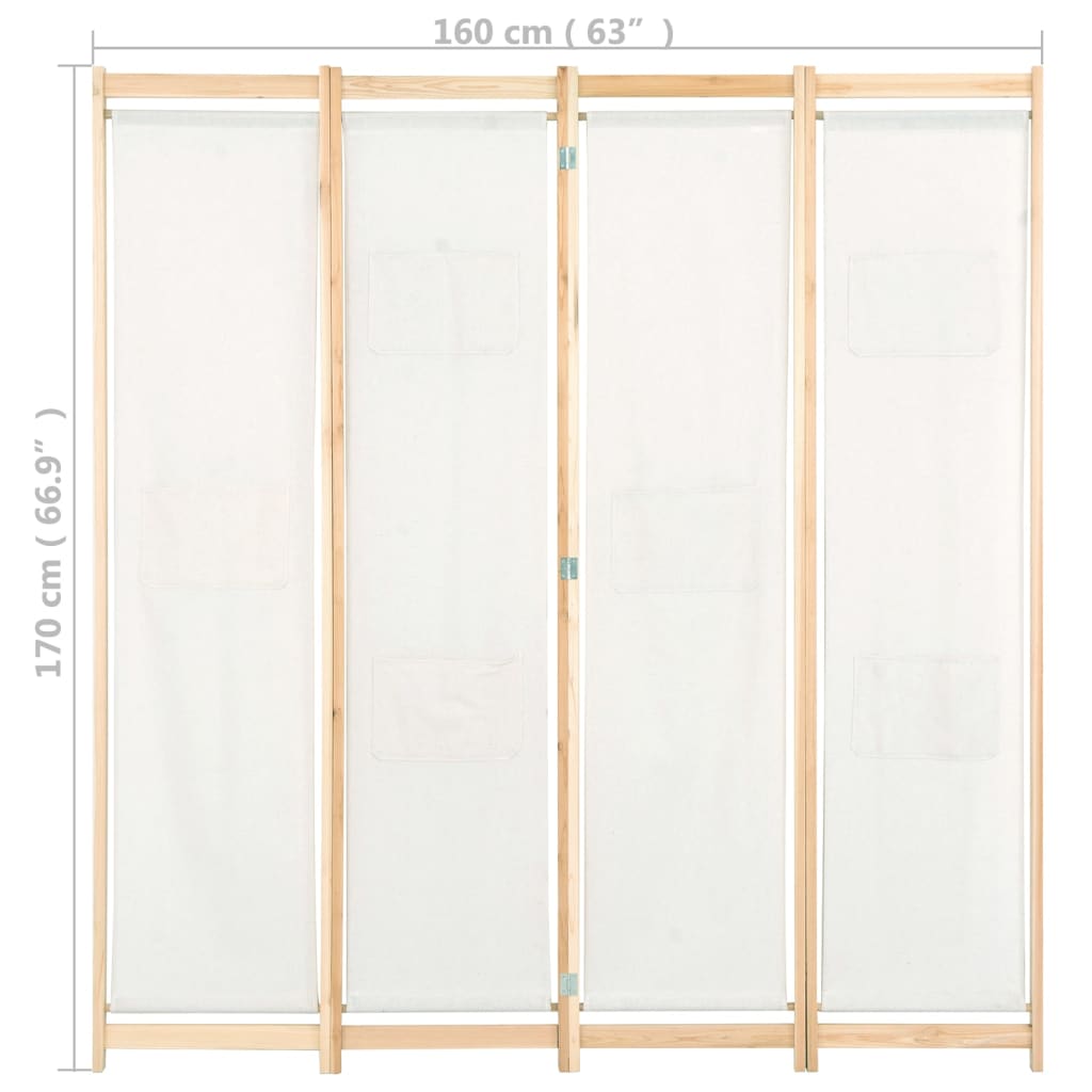 5-teiliger Raumteiler Creme 200 x 170 x 4 cm Stoff