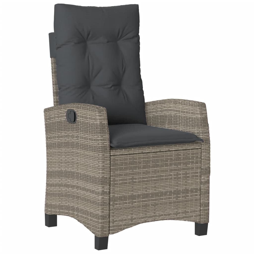 Gartensessel Verstellbar mit Kissen Schwarz Poly Rattan