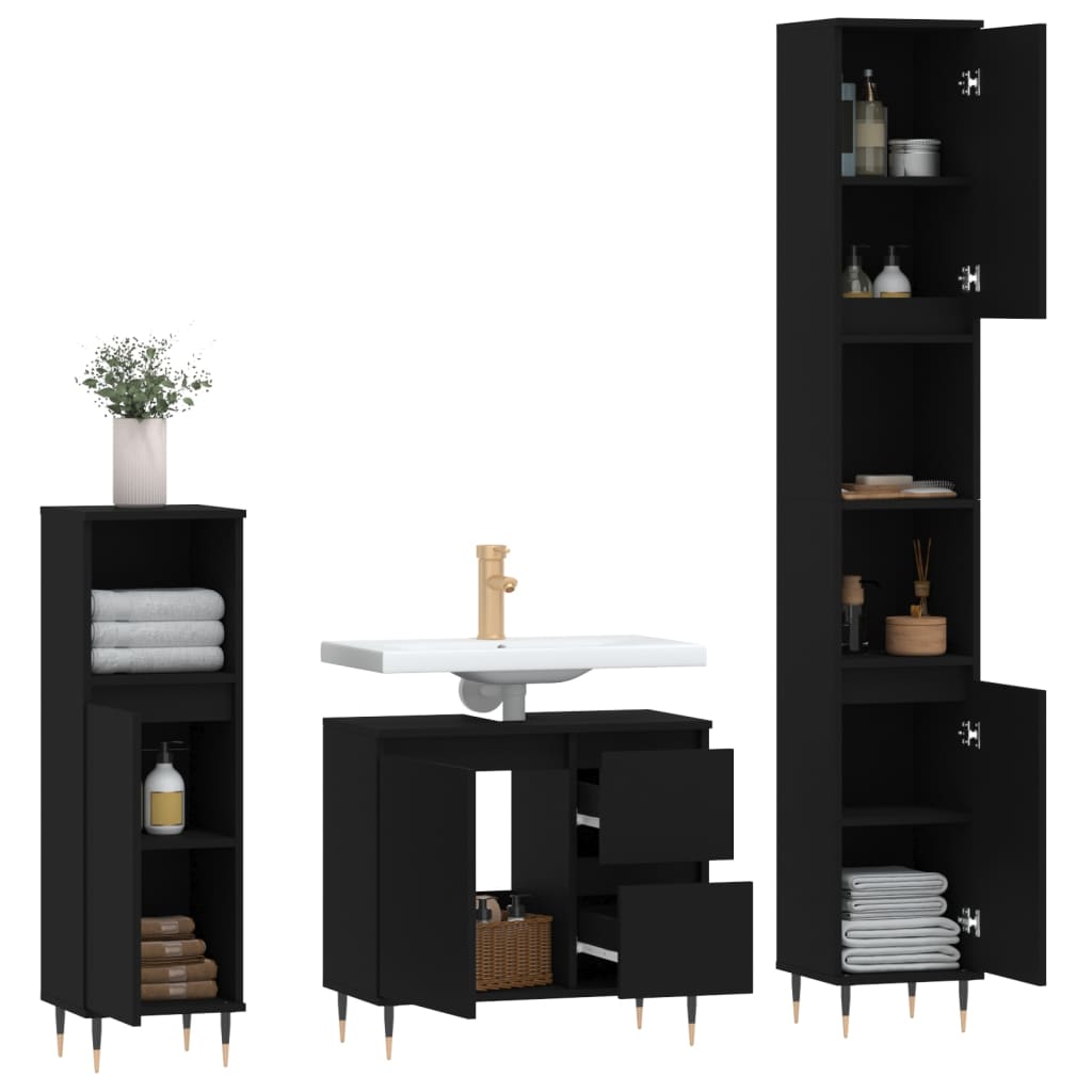 3-tlg. Badmöbel-Set Räuchereiche Holzwerkstoff