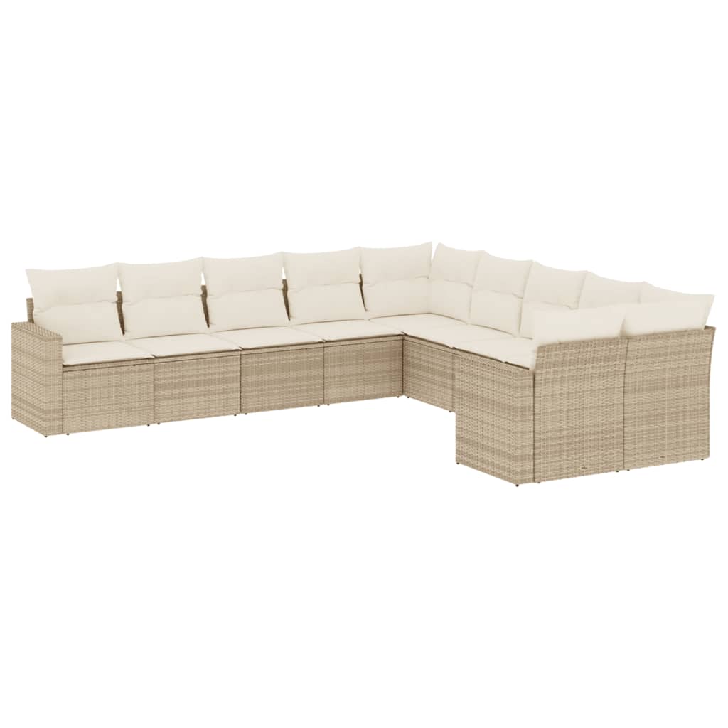 10-tlg. Garten-Sofagarnitur mit Kissen Schwarz Poly Rattan