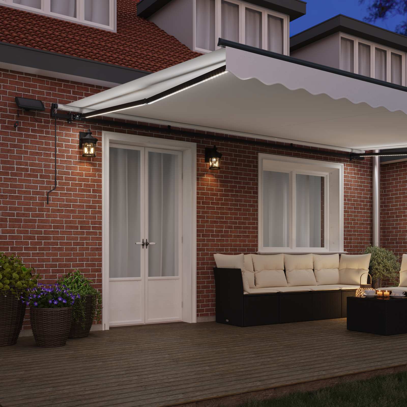 Markise Manuell Einziehbar mit LED 300x250 cm Blau und Weiß