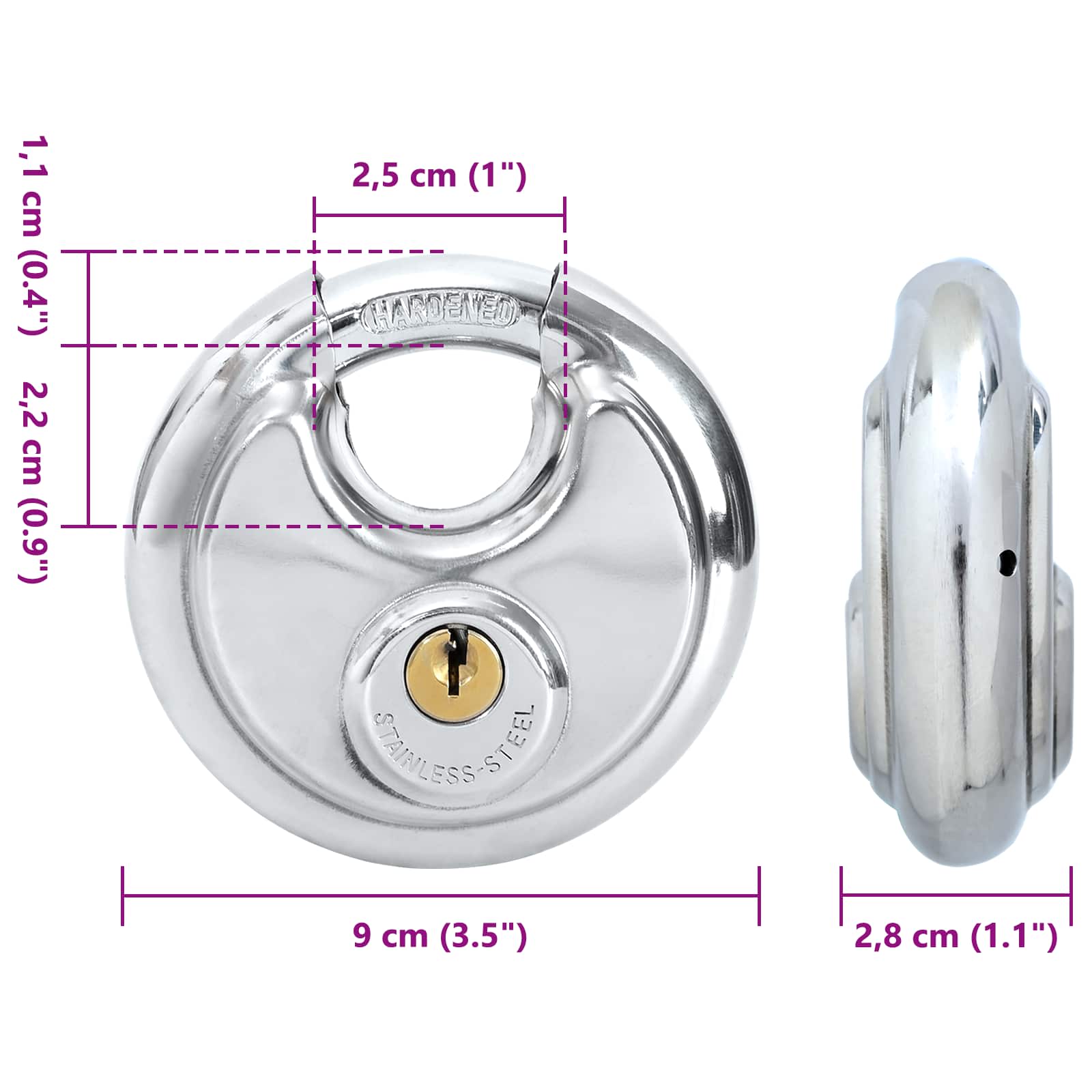 Diskusschlösser mit Schlüsseln 2 pcs Silber 6 x 2,3 x 6 cm