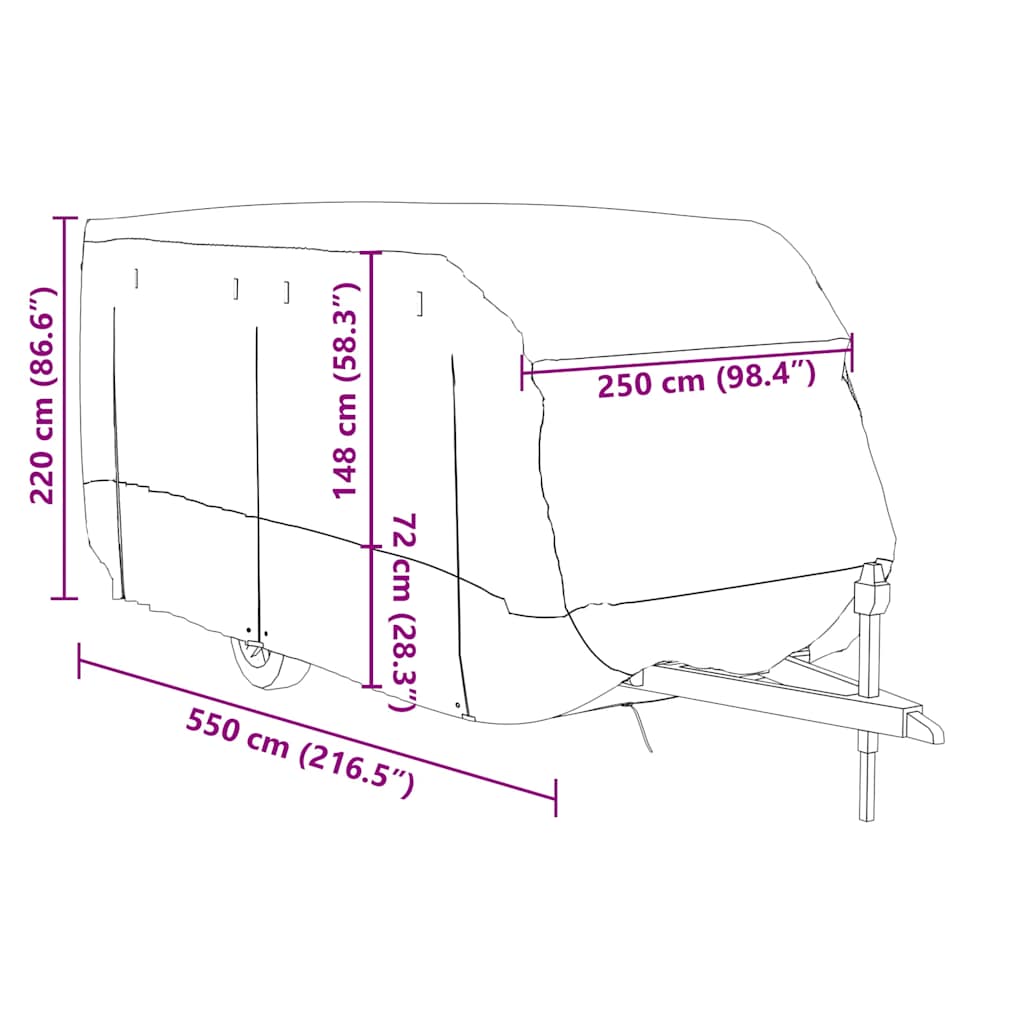 Schutzhülle für Wohnwagen Grau 460x250x220 cm Vliesstoff