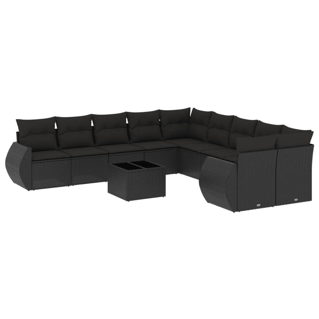 10-tlg. Garten-Sofagarnitur mit Kissen Schwarz Poly Rattan