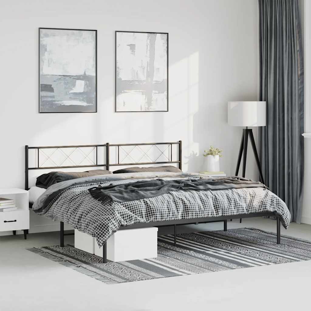 Bettgestell mit Kopfteil Metall Schwarz 100x190 cm