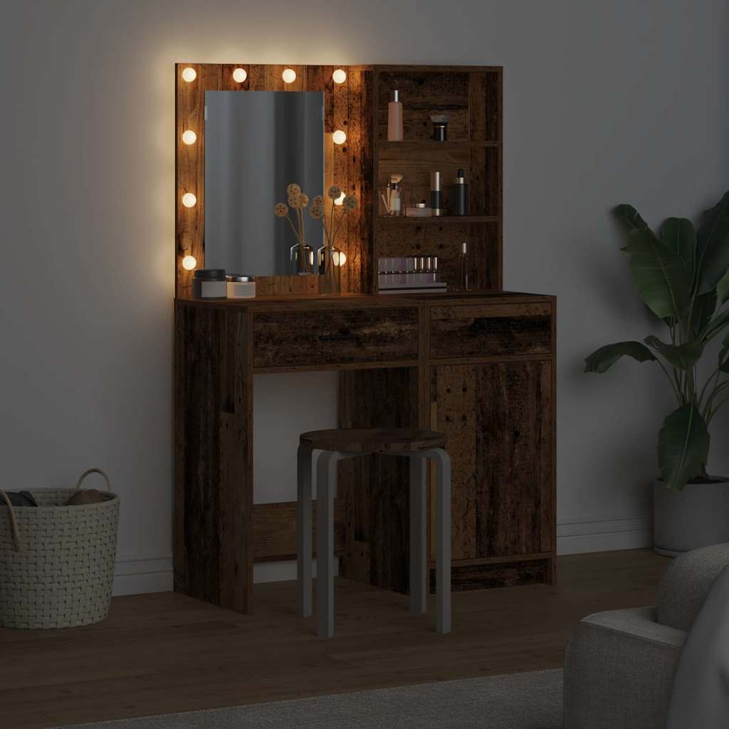 Schminktischset mit LED mit Schubladen 2 pcs Weiß Holzwerkstoff