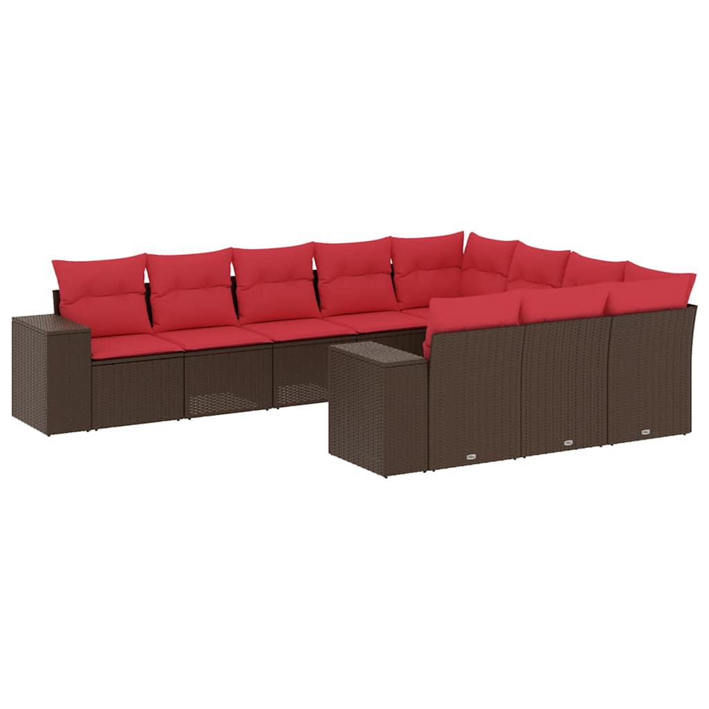 10-teiliges Gartensofa-Set mit Kissen, schwarzes Polyrattan