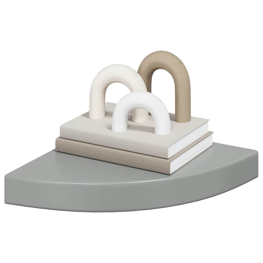 Schwebende Eckregale 2 Stk. Hochglanz-Weiß 25x25x3,8 cm MDF