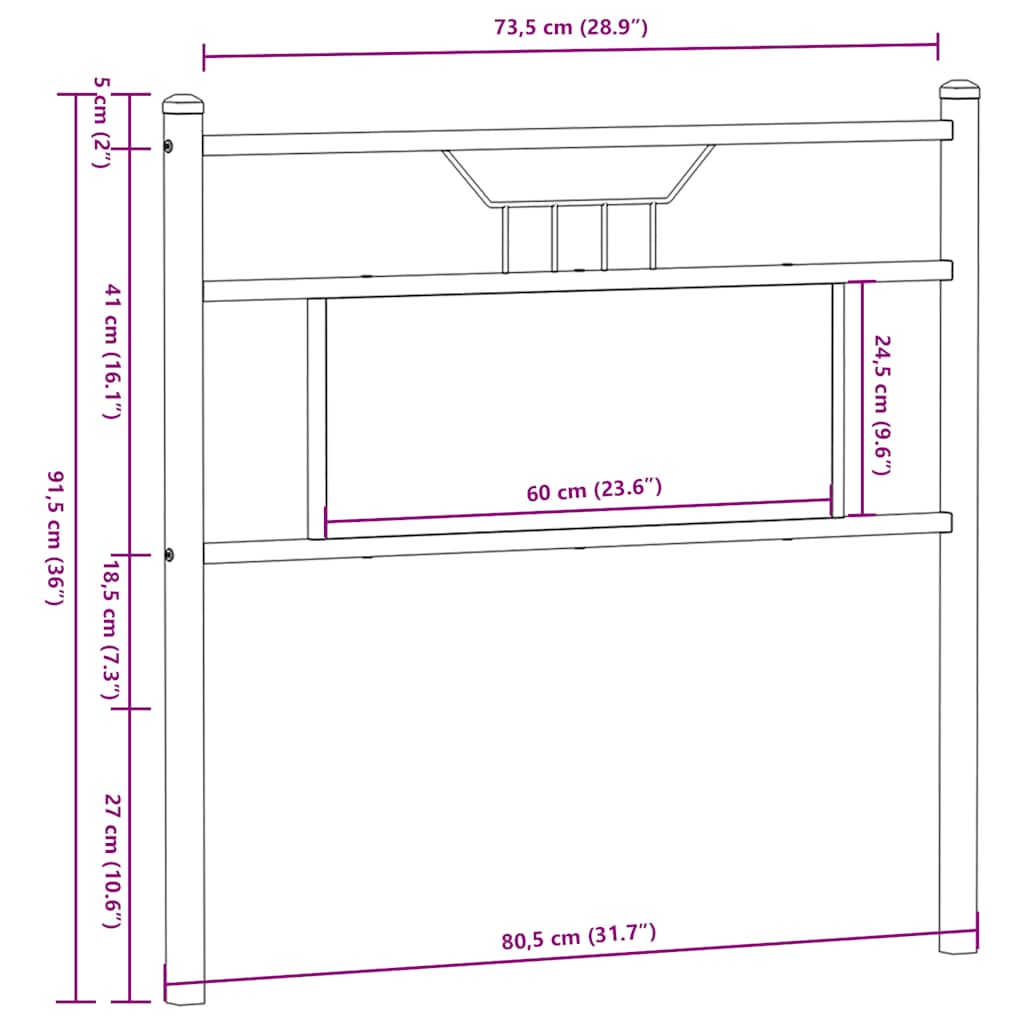 Ersatz-Kopfteil Räuchereiche 75 cm Holzwerkstoff und Stahl