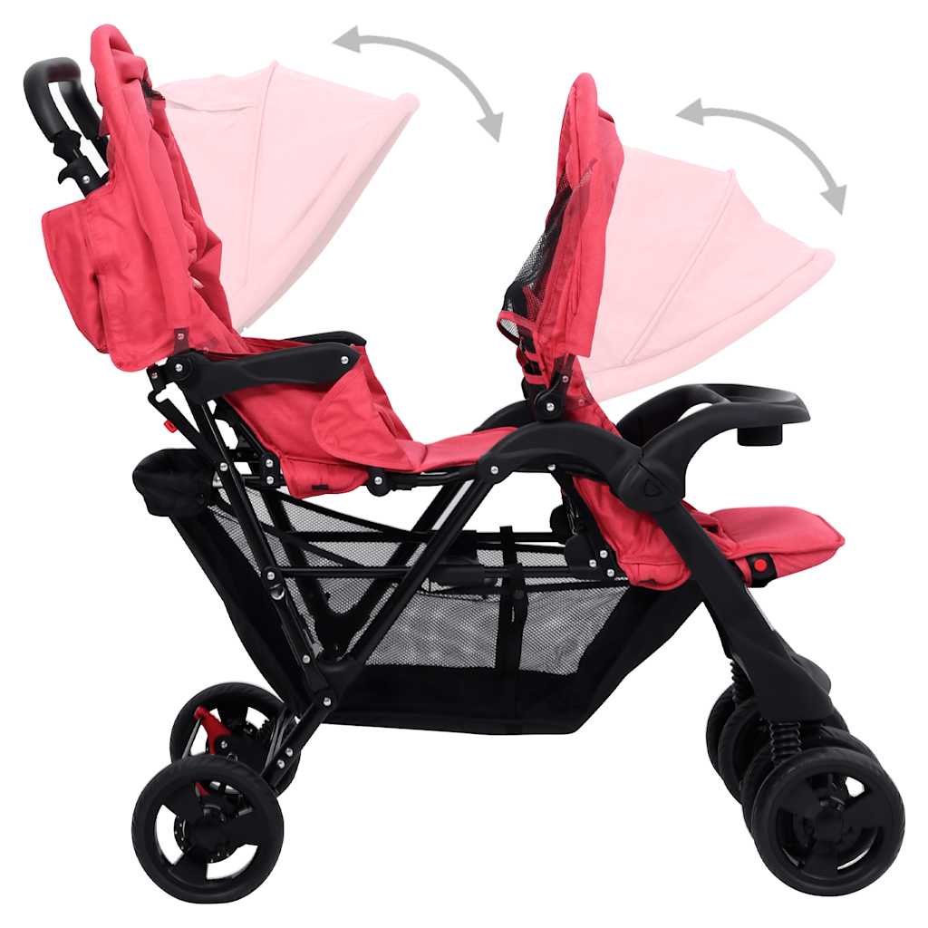 Tandem-Zwillingskinderwagen Dunkelgrau Stahl