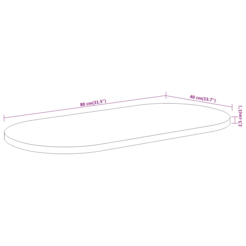 Tischplatte 110x40x2,5 cm Oval Massivholz Mango