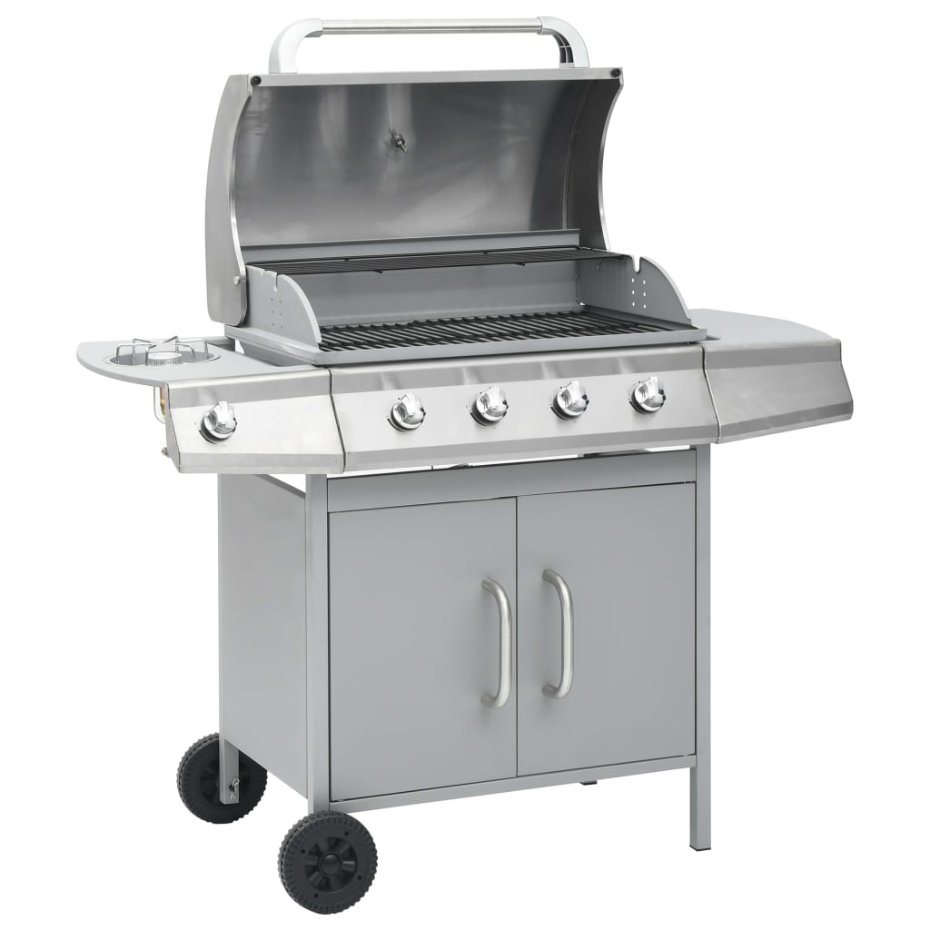 Gasgrill 4+1 Flammen Schwarz Stahl