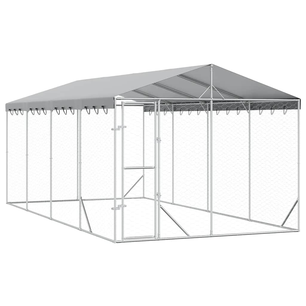 Outdoor-Hundezwinger mit Dach Silber 3x1,5x2,5m Stahl Verzinkt