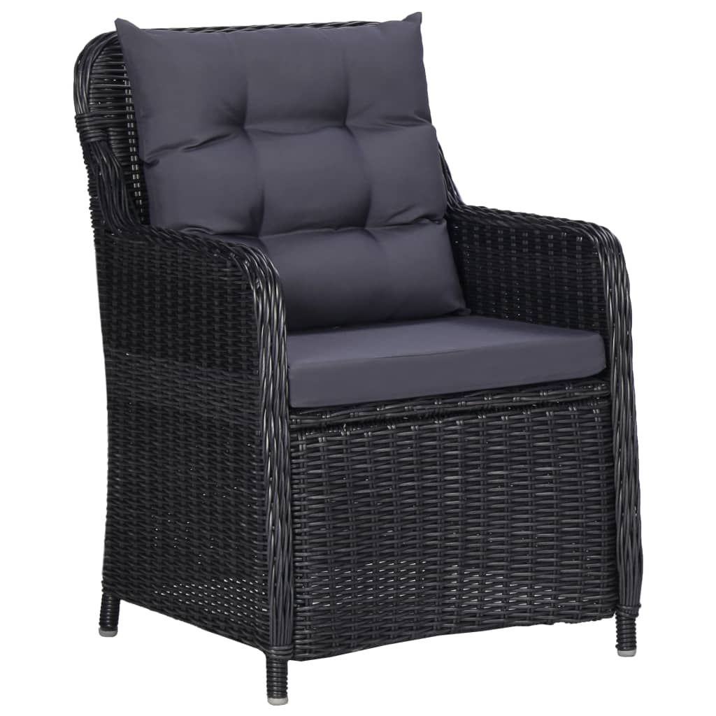 3-tlg. Garten-Bistro-Set mit Auflagen Poly Rattan Schwarz