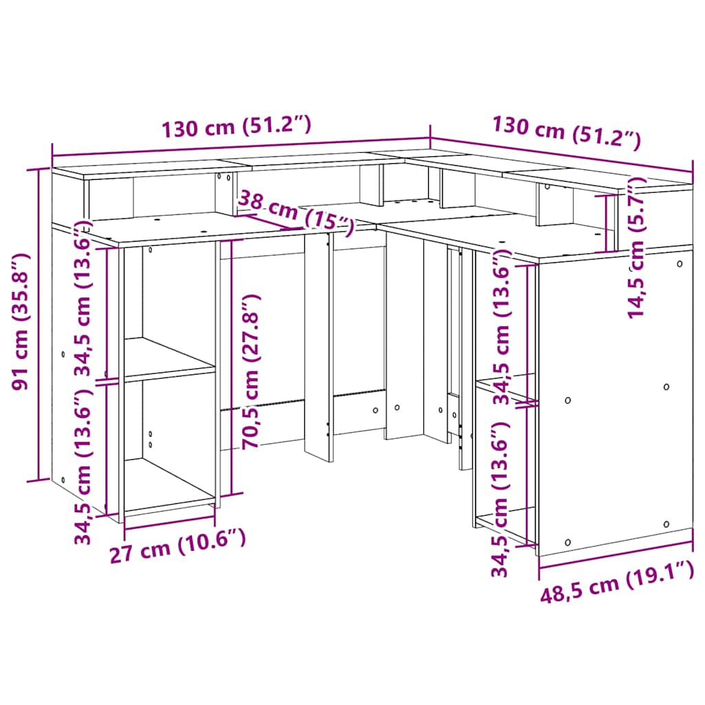LED-Schreibtisch Weiß 130x130x91 cm Holzwerkstoff