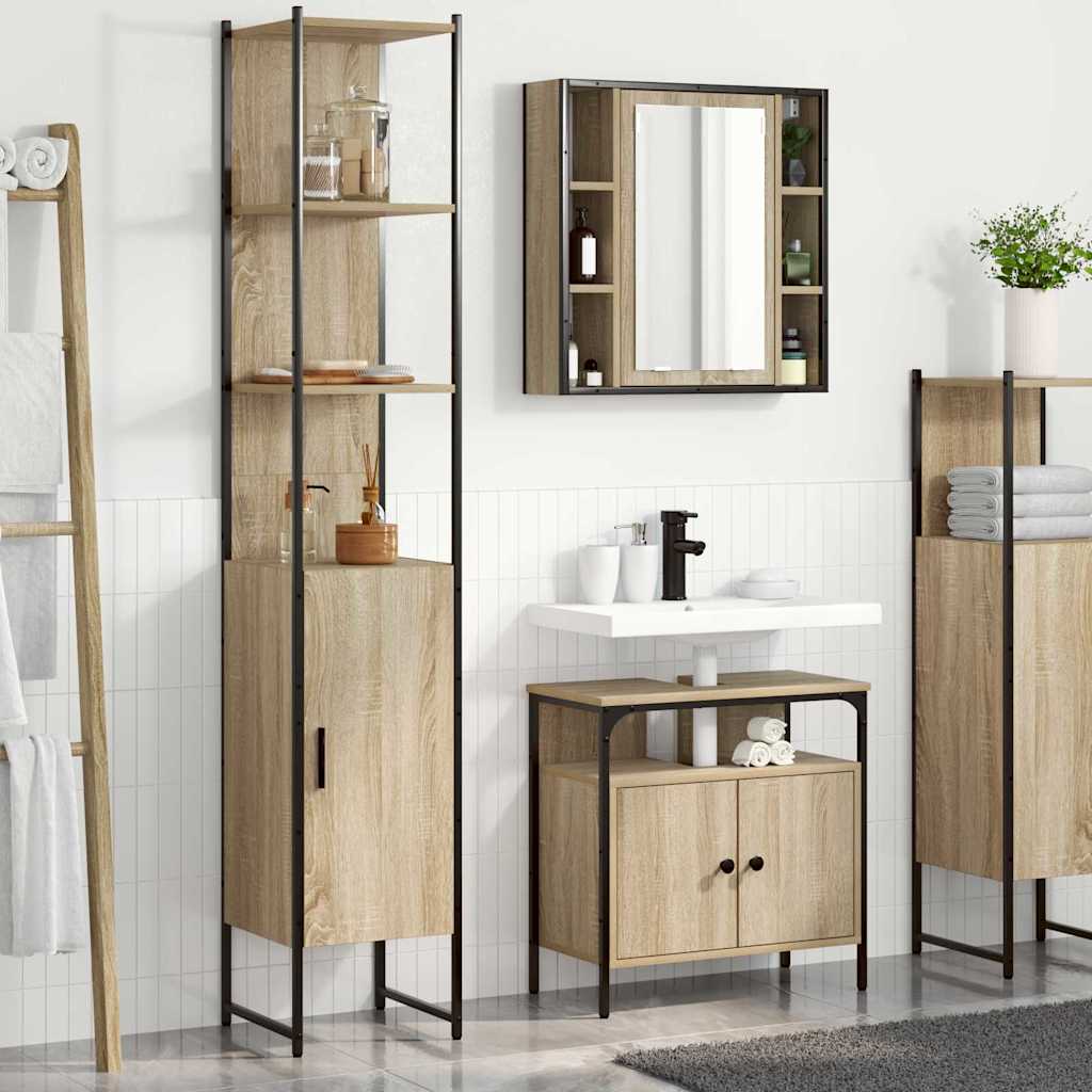 3-tlg. Badmöbel-Set Schwarz Holzwerkstoff