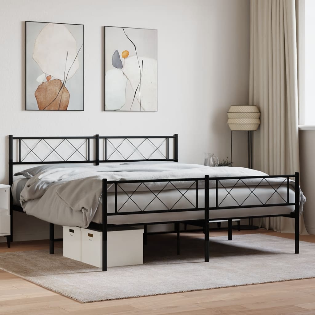 Bettgestell mit Kopfteil Metall Schwarz 100x190 cm