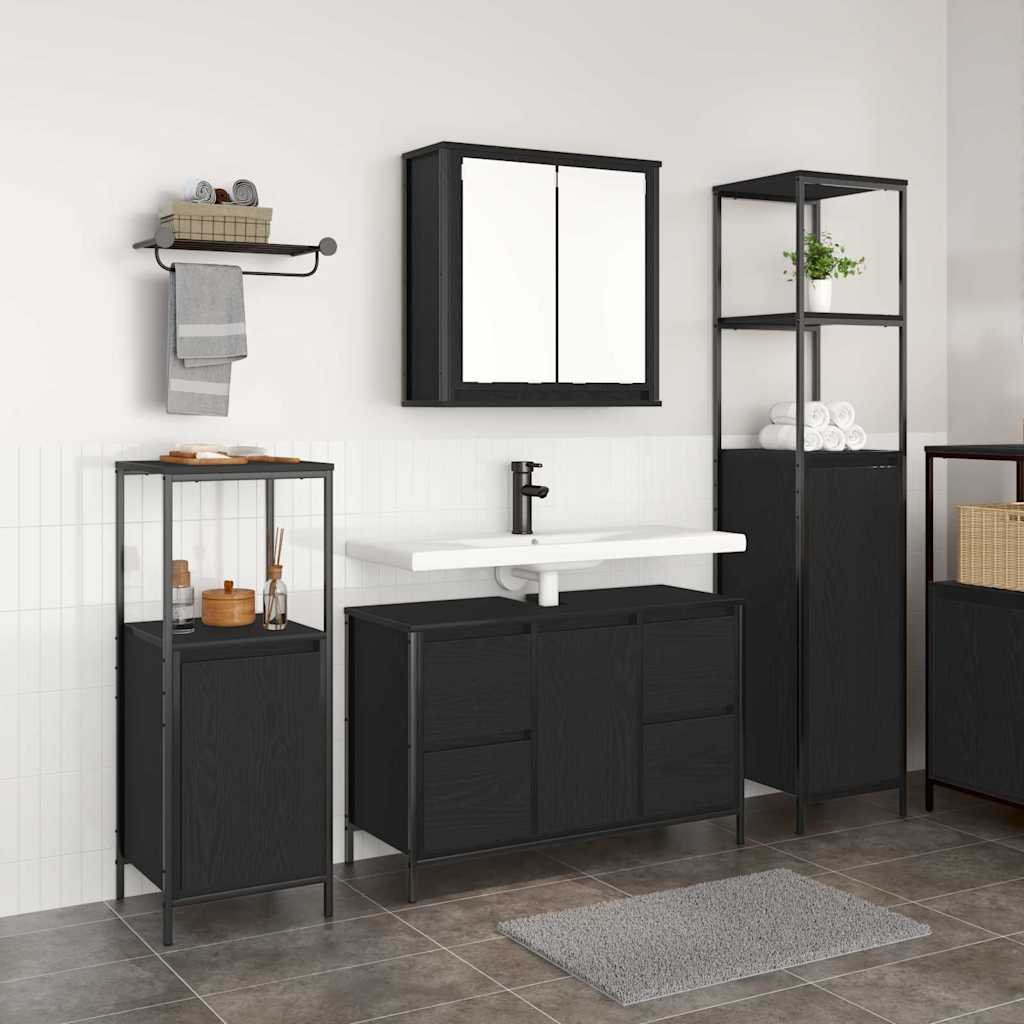Badezimmermöbel Set mit Schubladen 2 pcs Schwarz Eichen-Optik