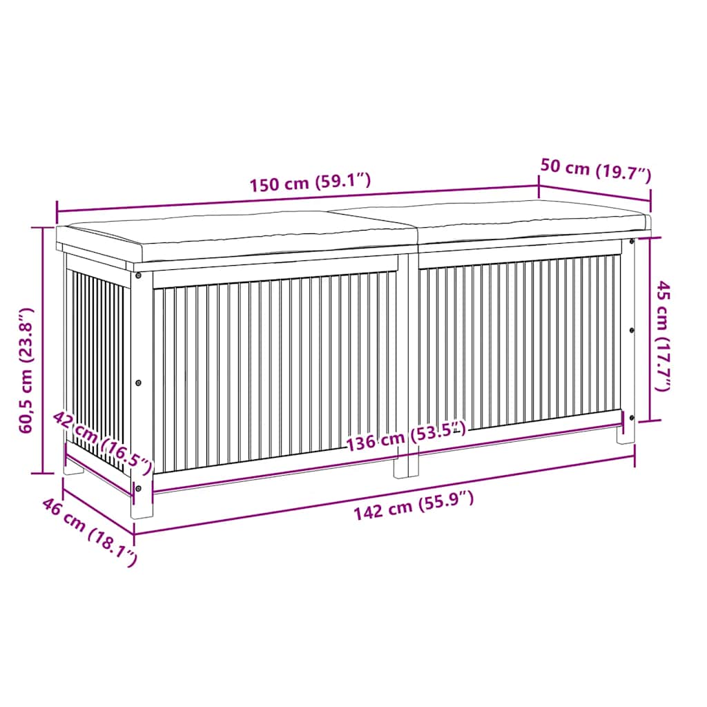 Outdoor-Kissenbox 60x50x61 cm Massivholz Akazie