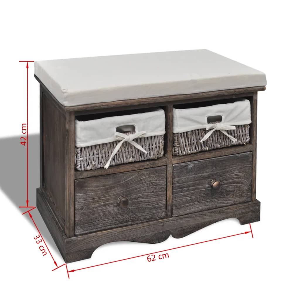 Sitzbank mit Stauraum Weiß 62×33×42 cm Paulownia Holz