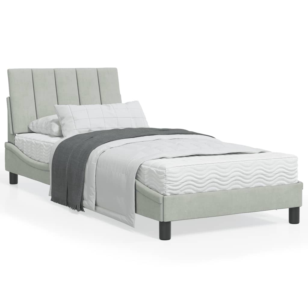 Bett mit Matratze "Hanko" Hellgrau 80x200 cm Samt