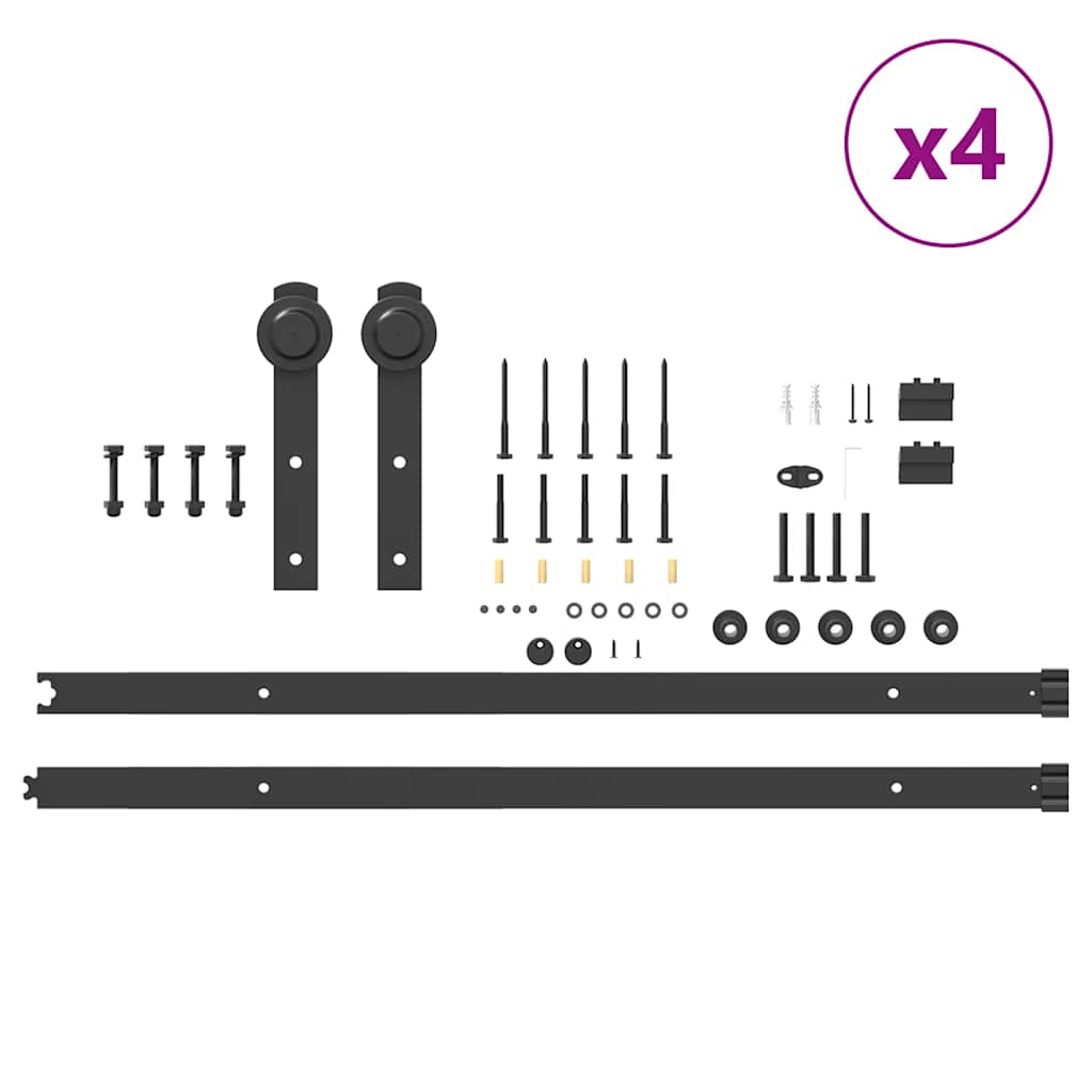 Schiebetürbeschlag-Set 183 cm Stahl Schwarz