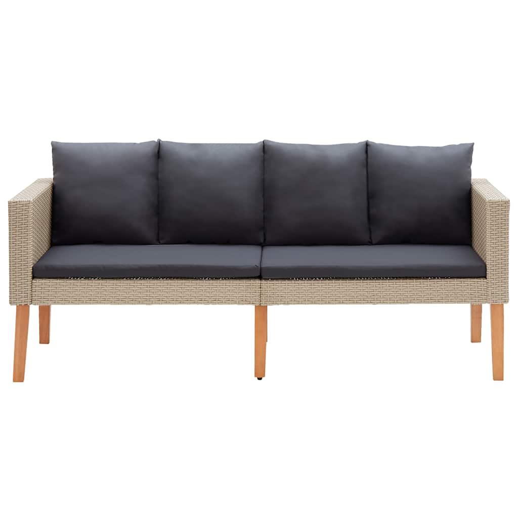 3-Sitzer-Gartensofa mit Auflagen Poly Rattan Beige