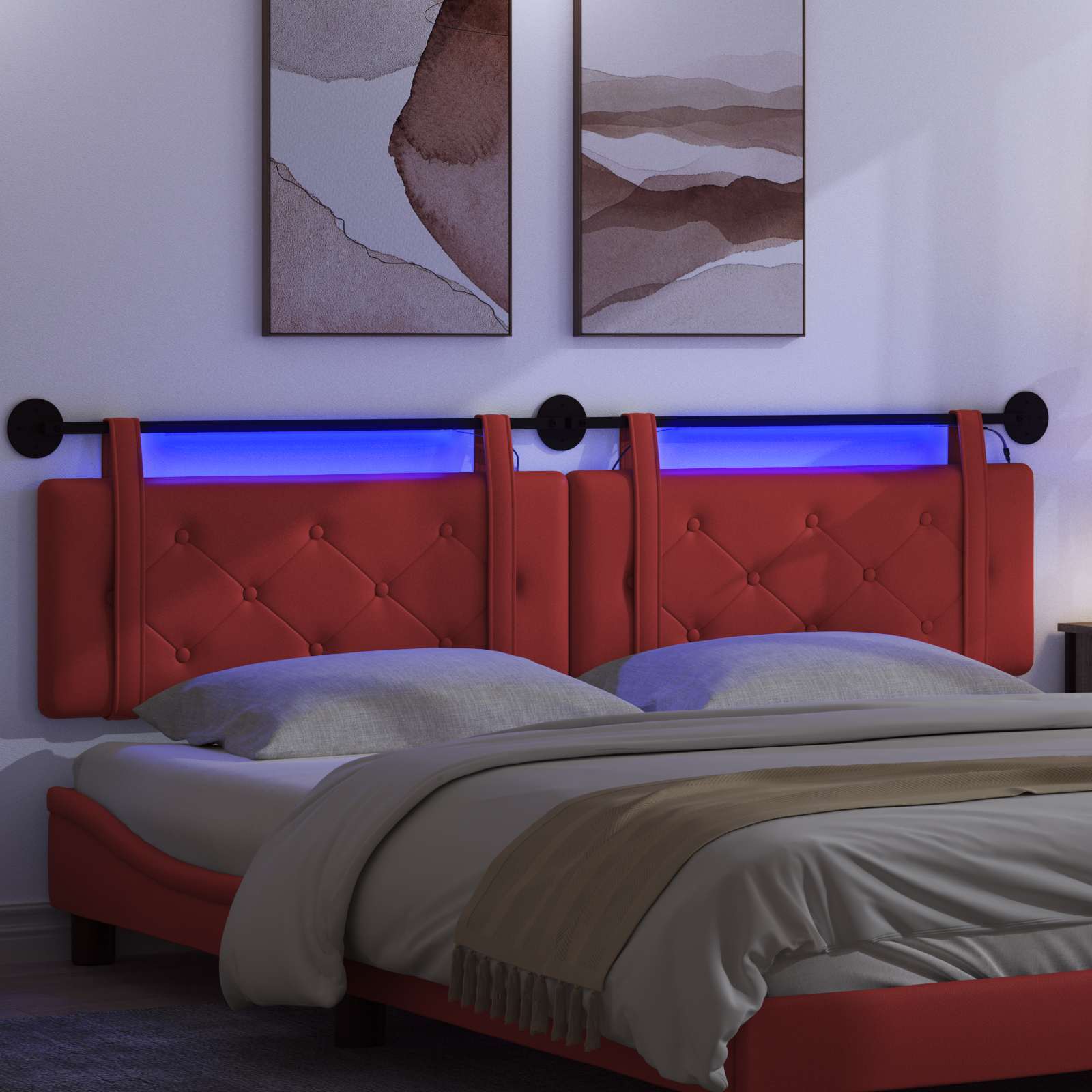 Hängendes Kopfteil Mit LED Licht Creme Kunstleder
