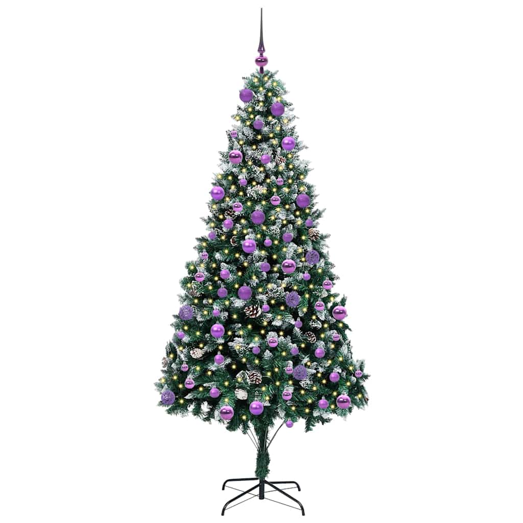Künstlicher Weihnachtsbaum mit LEDs Kugeln Zapfen 150 cm