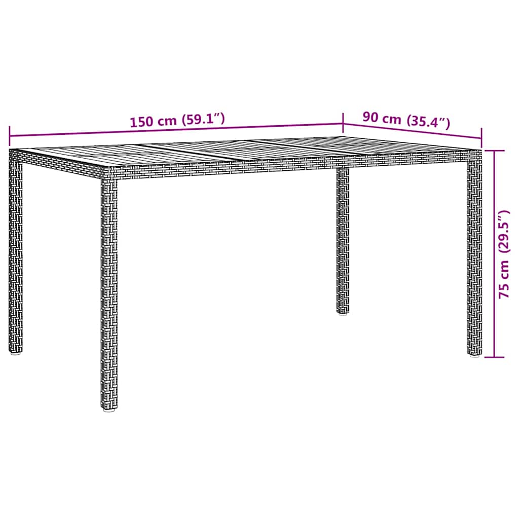 Gartentisch 150x90x75 cm Hartglas und Poly Rattan Grau