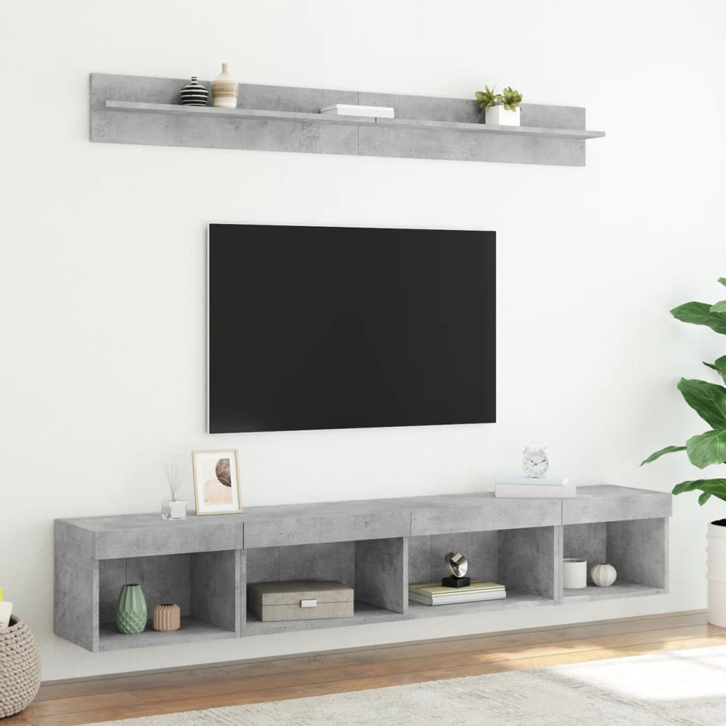 5-tlg. Wohnwand mit LED-Beleuchtung Weiß Holzwerkstoff