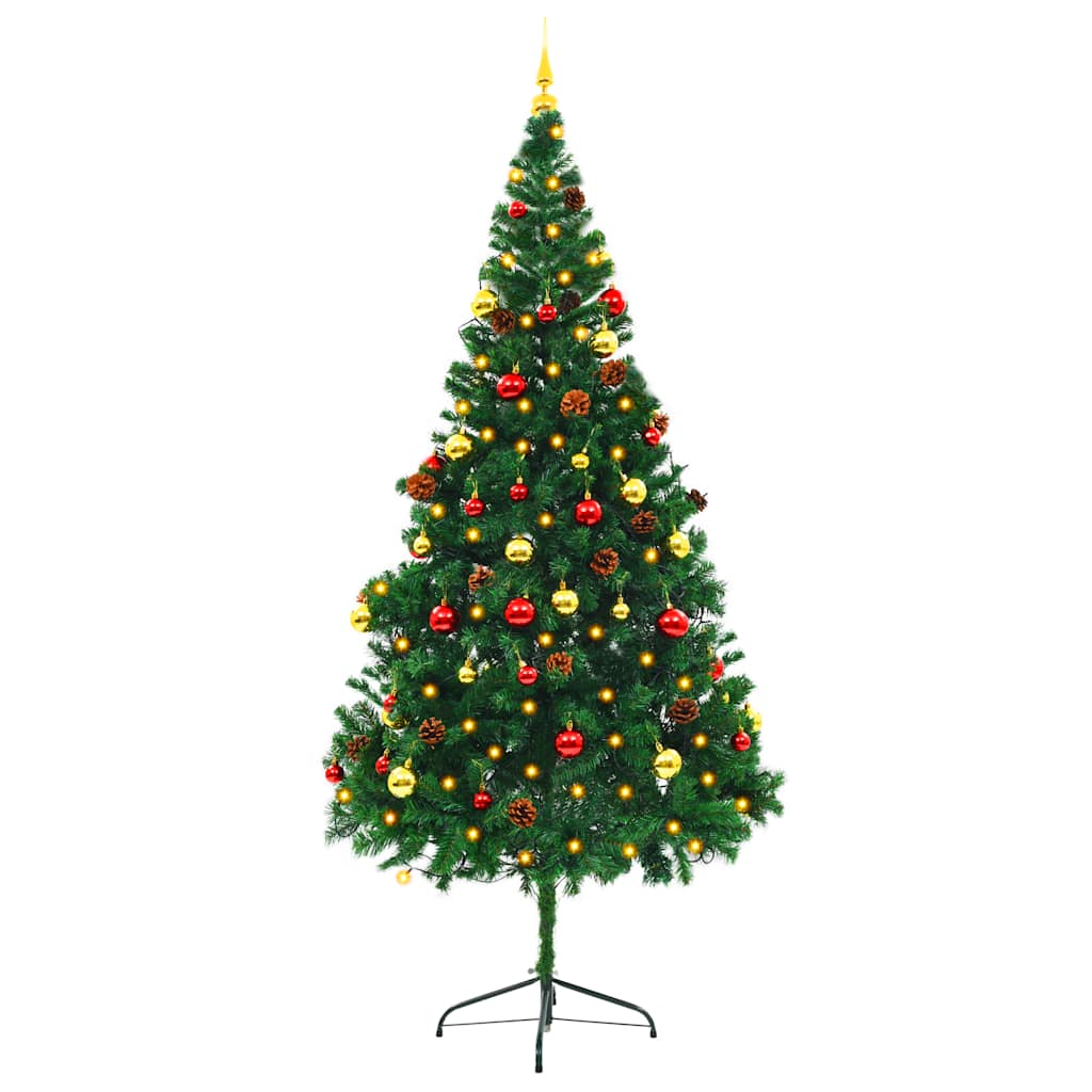 Künstlicher Weihnachtsbaum mit Beleuchtung & Kugeln Grün 150 cm