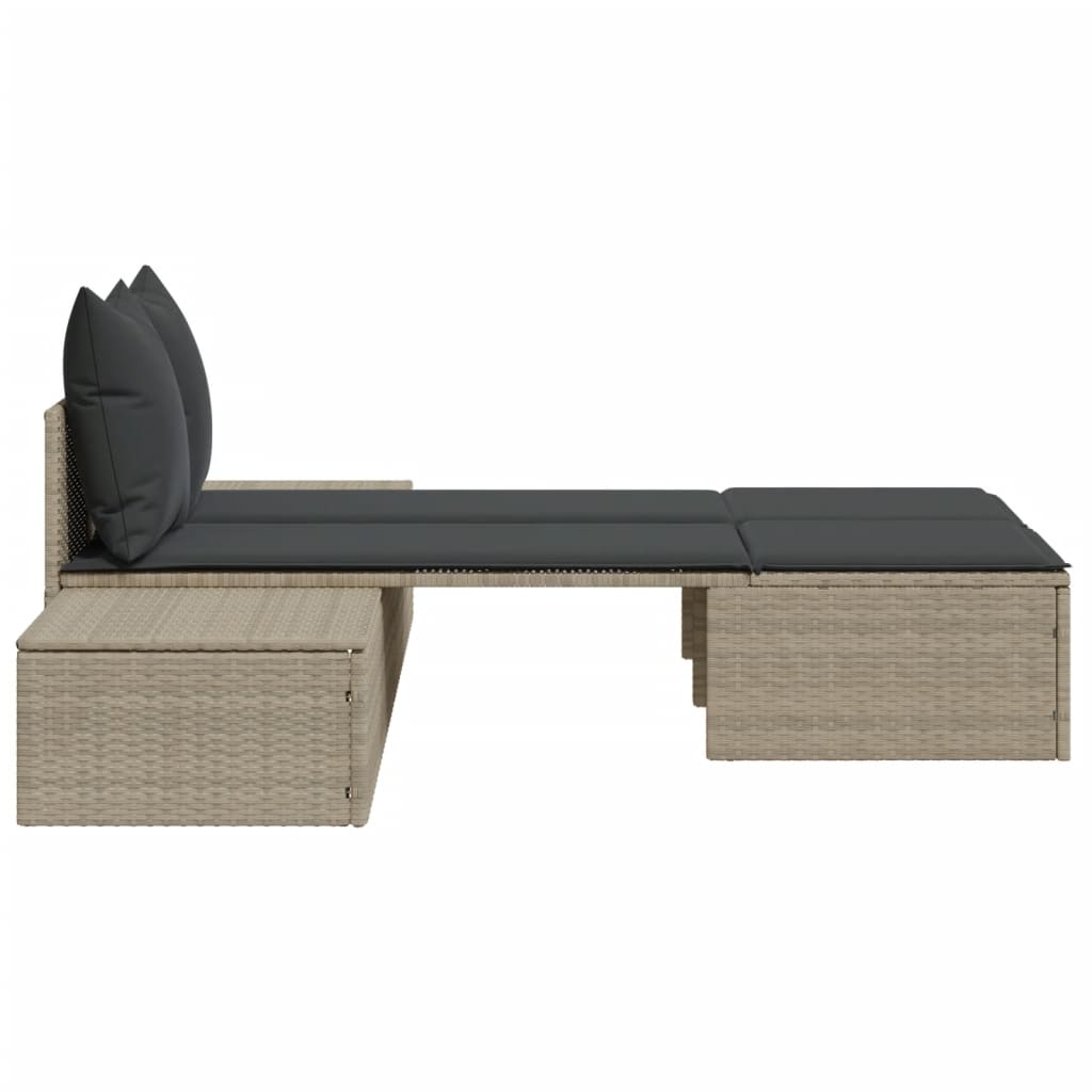 Doppel-Sonnenliege mit Auflagen Beige Poly Rattan