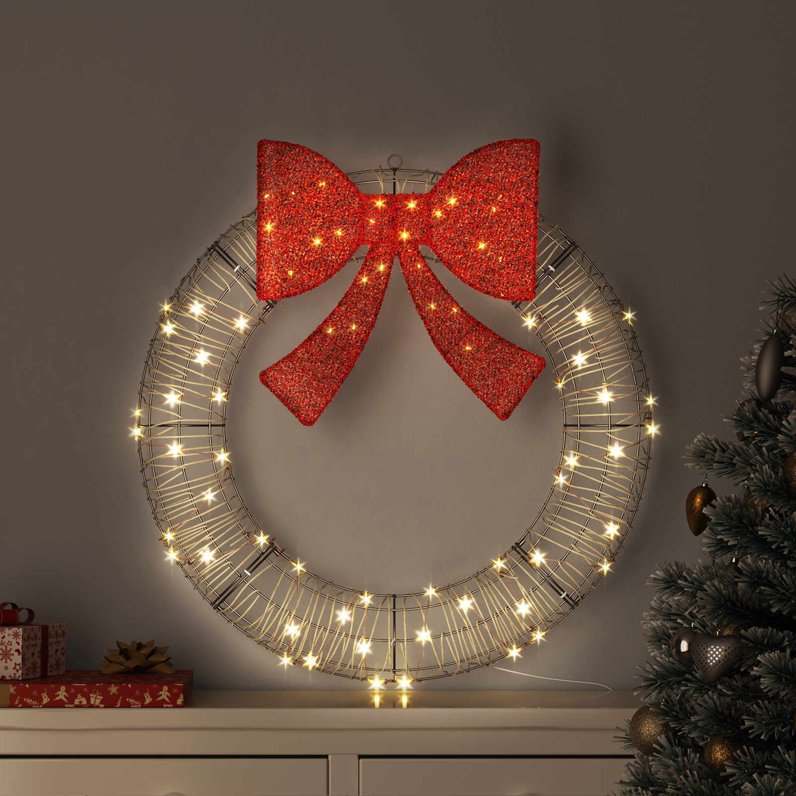 Kranz mit 60 LEDs Warmweiß 76 x 76 x 8 cm PET