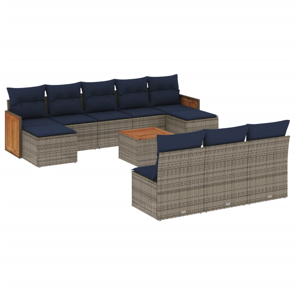 10-teiliges Gartensofa-Set mit Kissen, schwarzes Polyrattan