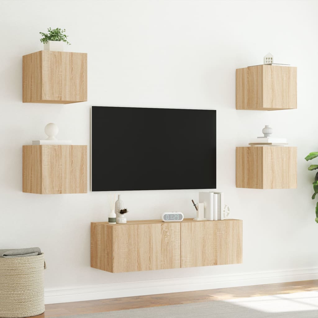 5-tlg. TV-Wohnwand mit LED-Leuchten Weiß