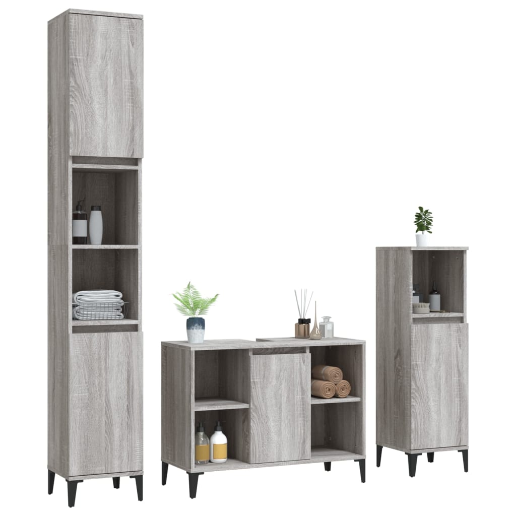 3-tlg. Badmöbel-Set Räuchereiche Holzwerkstoff